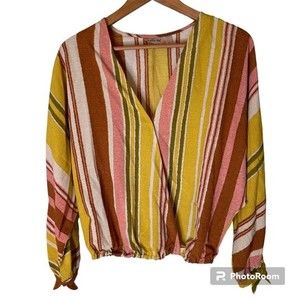 Long Sleeve V-Neck Wrap Shirt by Willow Root Size M